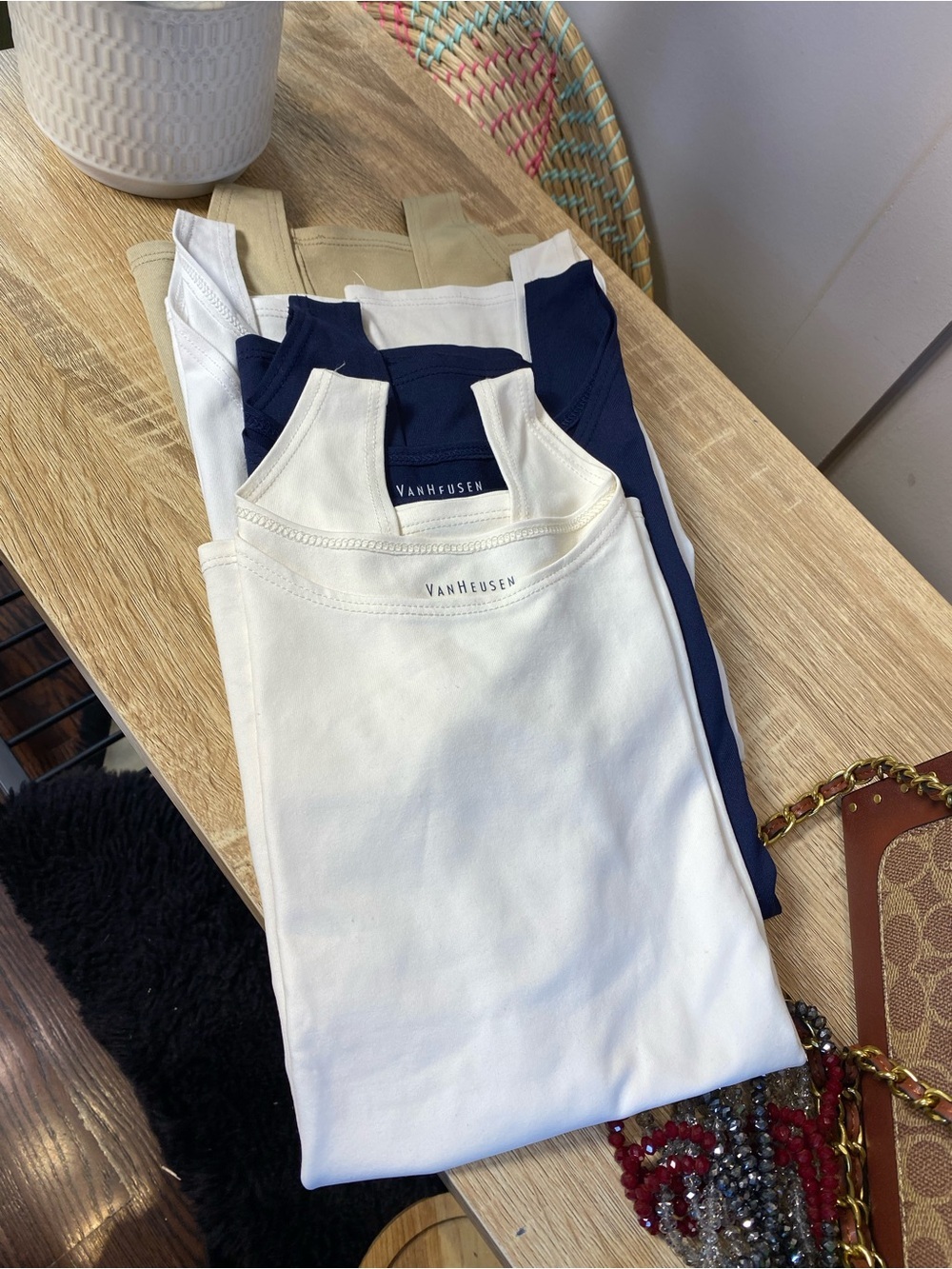 Set of 4 Van Heusen Stretch Tank Top - M White, navy blue, and nude colors